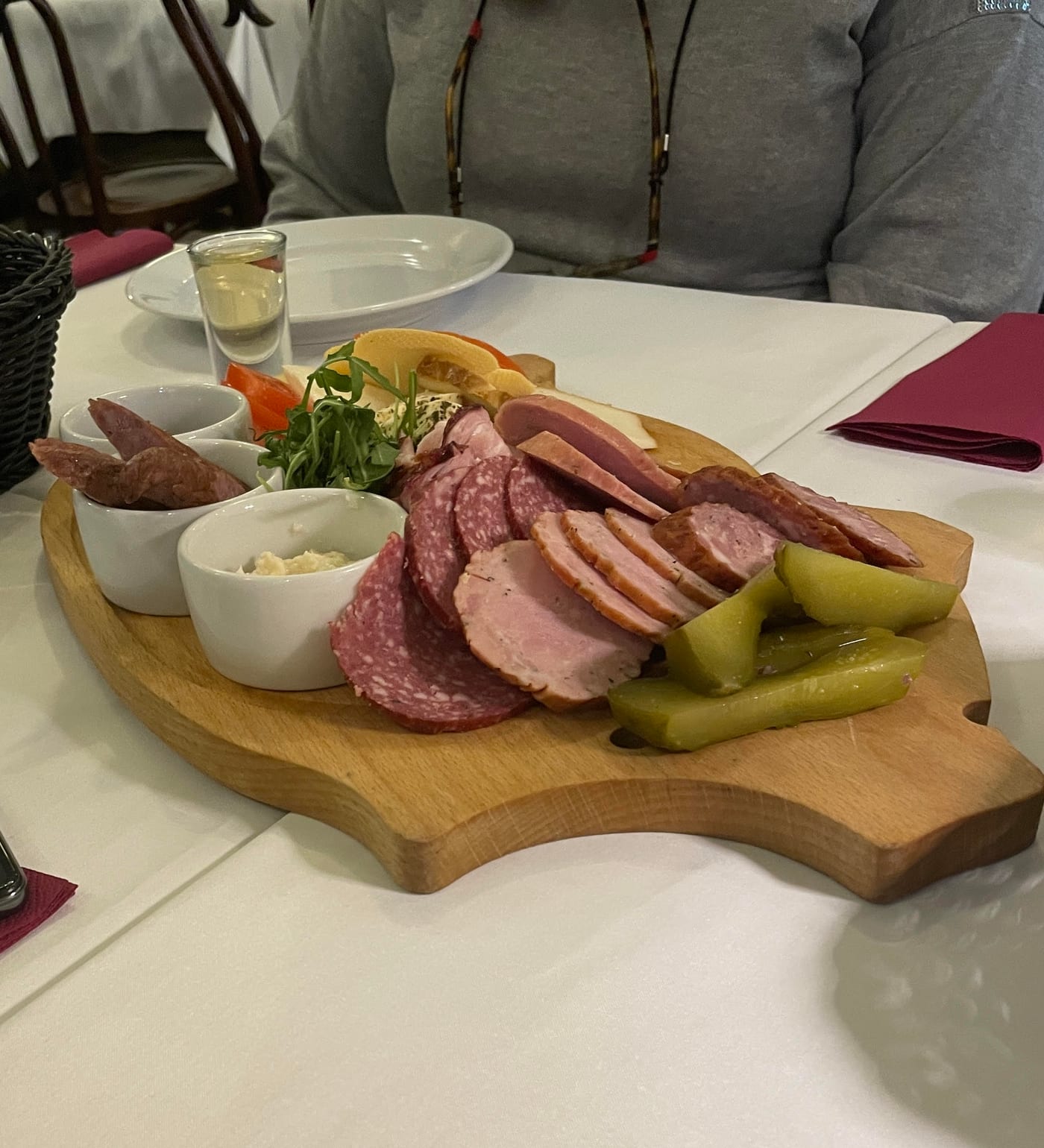 Polish charcuterie board with vodka shot
